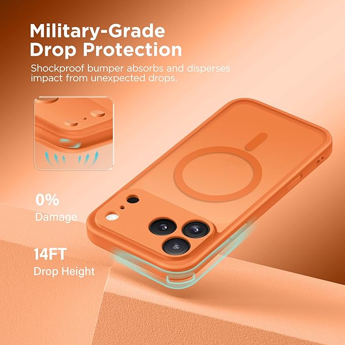 CAPRARO Magnetic for iPhone 17 Pro Max Case, Upgraded [Full Camera Protection] [Compatible with MagSafe] Protective Translucent Matte Women Girl Phone Case Cover, Cosmic Orange