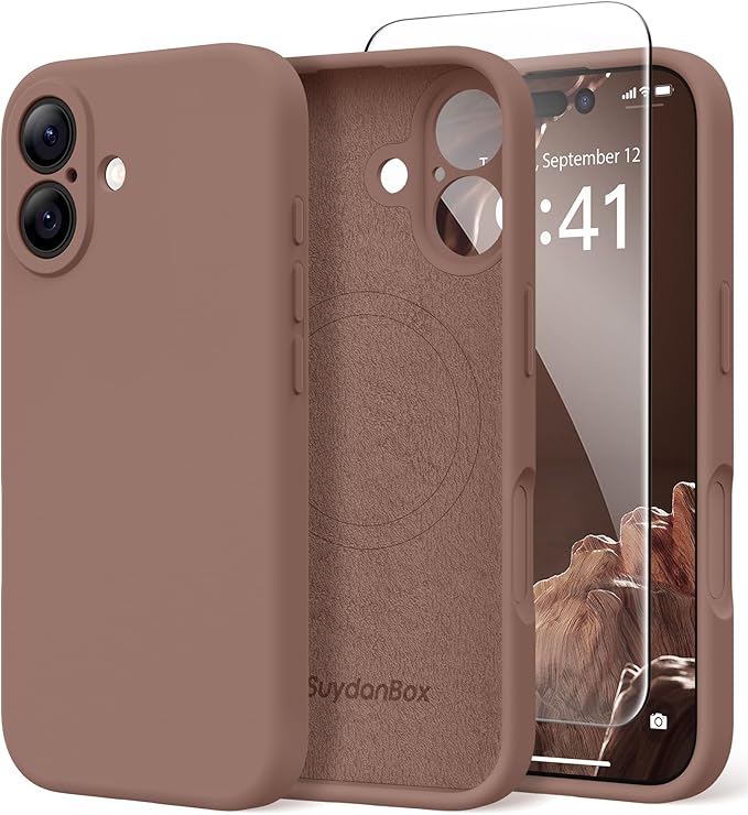 Magnetic for iPhone 17 Case, Compatible with MagSafe, [Full Camera Protection][Screen Protector] Silicone Shockproof Protective Phone Case for iPhone 17 6.3", Brown