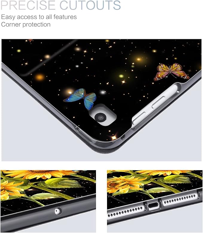 for iPad 6Th/5th Generation Case, for iPad Cover 6th/5Th Generation, for iPad Air/Air 2 Case for iPad 9.7 Cover Auto Wake/Sleep Multi-Angle Viewing Adjustable Stand Sunflower Butterfly