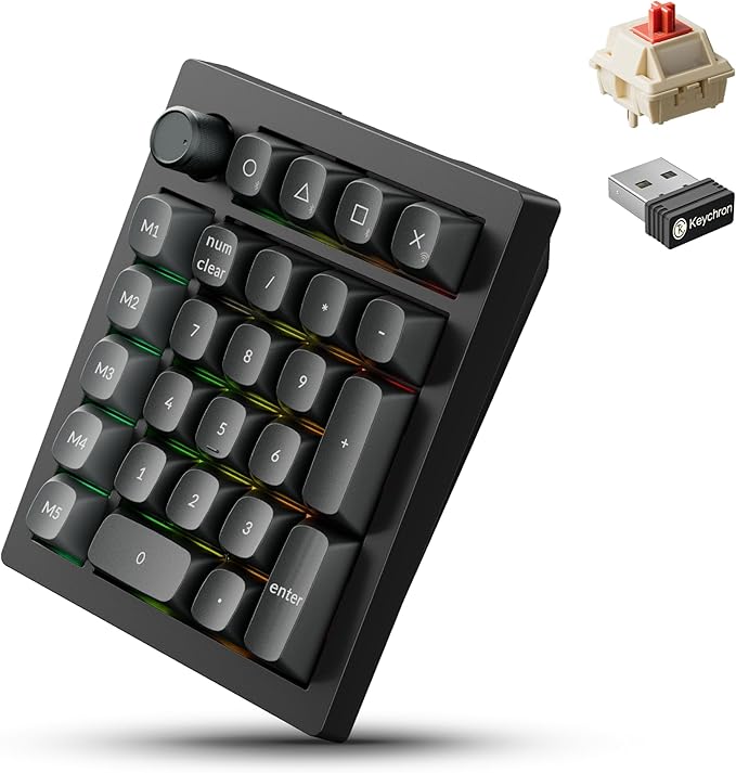 Keychron V0 Ultra 8K Polling Rate Wireless (2.4 GHz & Bluetooth) ZMK Custom Number Pad with Hot-swappable Red Switches 360-Hr Battery OSA PBT Keycaps RGB Backllit for Mac Windows Linux