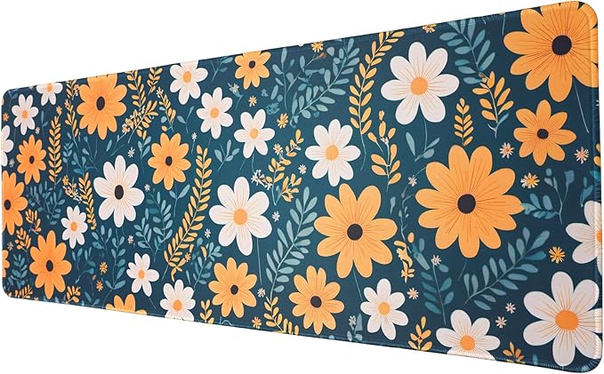 Yellow Flowers Mouse Pad,Large Mouse Pad, Soft Rubber Base, Non-Slip Surface,31.5x11.8x0.12inch Long Computer Keyboard Mouse Mat,Office Desk Mat,Gaming Mousepad