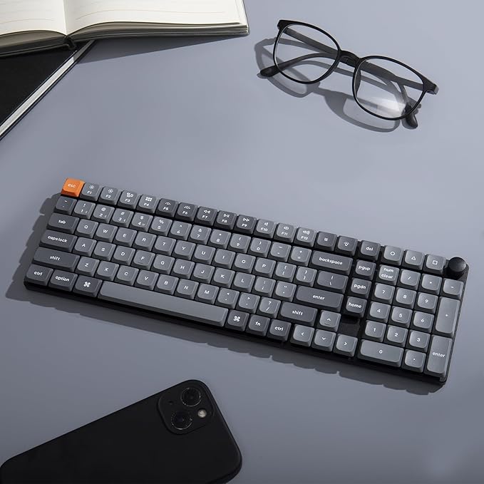 Keychron K17 Max 96% Layout QMK/Launcher Ultra-Slim Wireless/Type-C Wired Mechanical Keyboard with White LED Backlit, Low-Profile Gateron Mechanical Brown Switch Compatible with Mac Windows Linux