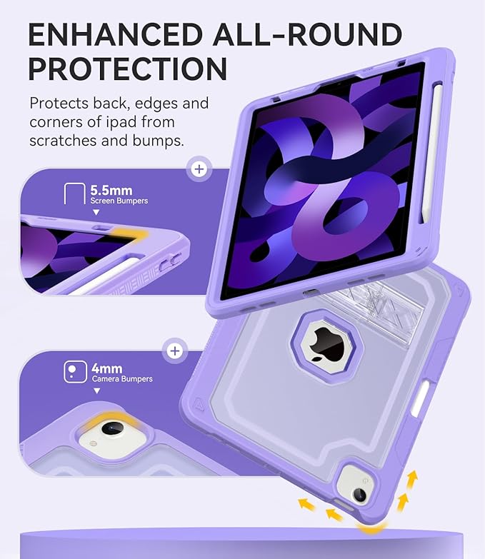 ZoneFoker Case for iPad Air 5th/ 4th Generation Case (2022/2020) 10.9'', for iPad Pro 11 Inch (4th/3rd/2nd/1st Gen), Hard Sturdy Slim Cover for iPad Air 5 4 th with Pencil Holder/Stand, Purple