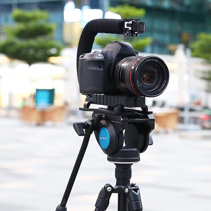 PULUZ Video Action Handheld Stabilizer, U/C Shape Video Action Stabilizing Handle Grip with Cold-Shoe Mount for All Camera Action Camera Camcorder and Smartphones