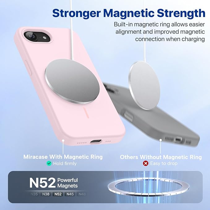 Miracase Magnetic for iPhone 17e Case & iPhone 16e Case, [Soft Anti-Scratch Microfiber Lining], Compatible with MagSafe, Silicone Shockproof Protection Phone Case for iPhone 17e/16e, Sand Pink