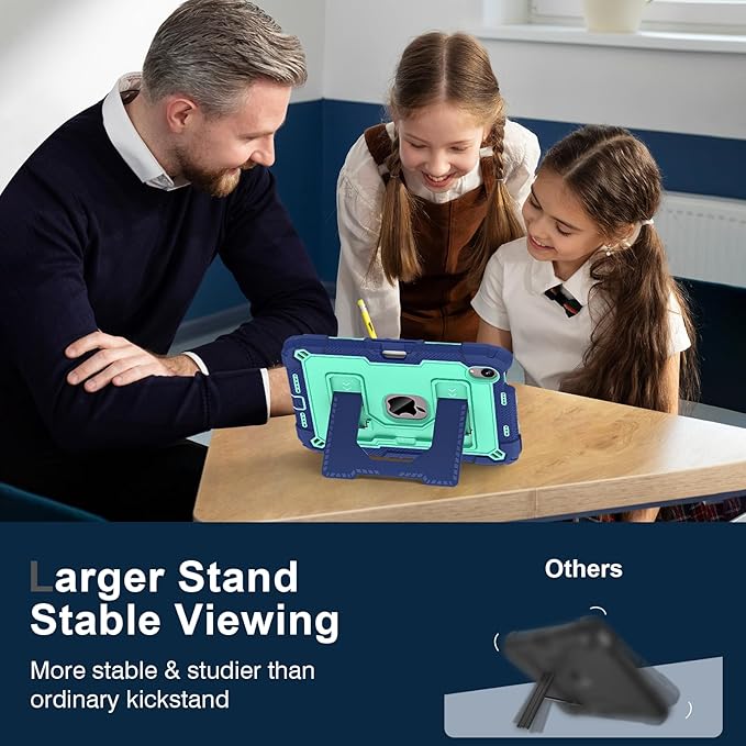Kids Friendly Case for Apple iPad mini 7 A17 Pro 2024/iPad Mini 6 2021 8.3 Inch 7th/6th Gen Case with Pencil Holder & Shoulder Strap, Shockproof Kickstand Hard Shell Protective Cover,Blue+Mint