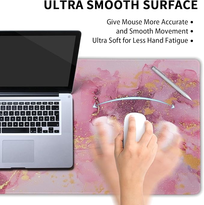 Gold Pink Marble Mouse Pad Extended Large 35.4x15.7in Coquette Kawaii Desk Mat Preppy Trendy Computer Mousepad XL Non-Slip Rubber Base Stitched Edge Rose Gold Mousepad PC Desk Pad for Work Desktop