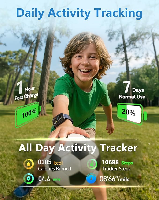 MorePro Smart Watch for Kids No App No Phone Required, Fitness Tracker Watch for Kids with Heart Rate, Blood Oxygen, Sleep Monitor, Pedometer, Puzzle Games, Music, Audio Stories Boys Girls 4-12 Black