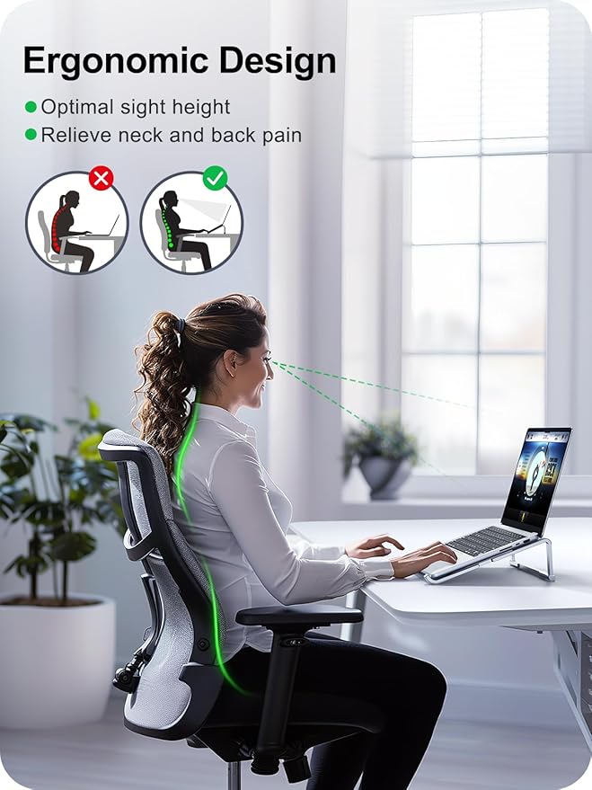 MOKURU Laptop Stand for Desk, Aluminum Computer Stand for Laptop, Foldable Laptop Riser, Portable Laptop Stand, Compatible for MacBook Pro/Air, Dell, HP, Lenovo, 11'' -15.6'' (Silver)