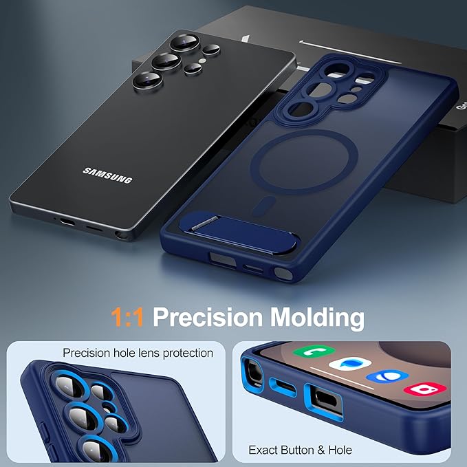 Magnetic for Samsung Galaxy S25 Ultra Case, [Compatible with MagSafe][Full Camera Protection][Built-in Invisible Kickstand] Translucent Matte Phone Case for S25 Ultra 6.9" - Blue