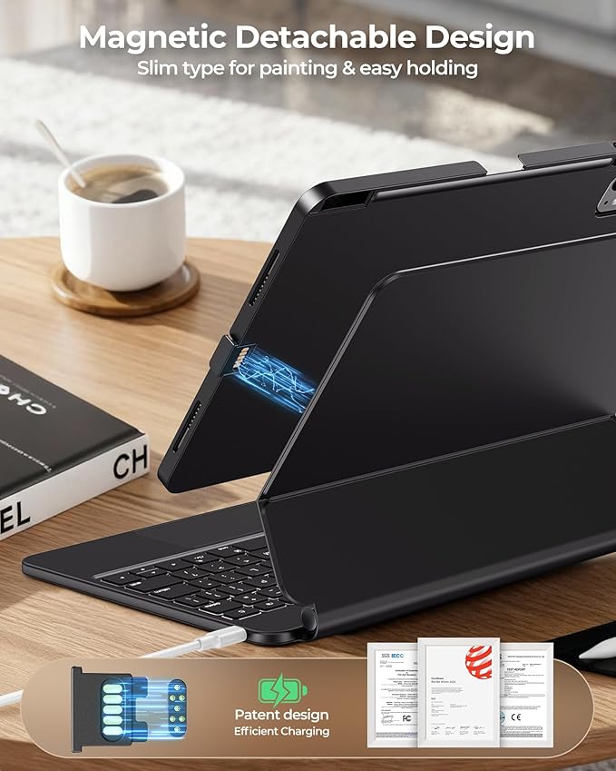 SIBEITU Keyboard Case for iPad Pro 11 Inch (M5/M4, 2025/2024), Easy-Set Magnetic Stand with Removable Protective Case, Muilt Precision Trackpad, Backlit Keyboard, Smart Contact Connector, Black