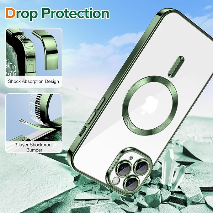 Hython Magnetic Clear for iPhone 11 Pro Case with Camera Lens Protector [Compatible with MagSafe] Luxury Plating Edge Slim Soft TPU Cover Protective Phone Case for iPhone 11 Pro 5.8", Deep Green