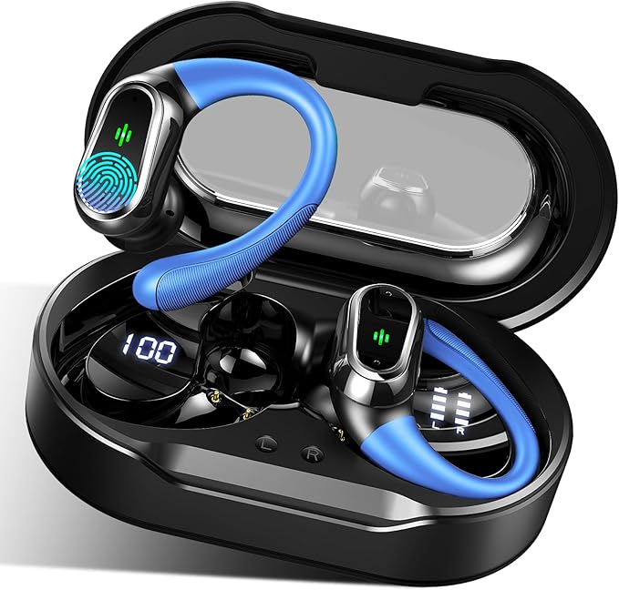 Wireless Earbuds, 2026 Bluetooth 5.4 Headphones Sport, 50Hrs HiFi Stereo Deep Bass Over-Ear buds with ENC Noise Cancelling Mic, IP7 Waterproof & LED Display Earphones with Earhooks for Workout/Running