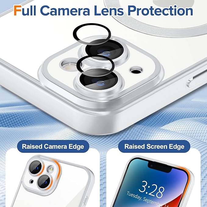 Hython Magnetic Clear for iPhone 14 Case with Camera Lens Protector [Compatible with MagSafe] Luxury Plating Edge Slim Soft TPU Cover Protective Phone Case for iPhone 14 6.1", Matte Silver