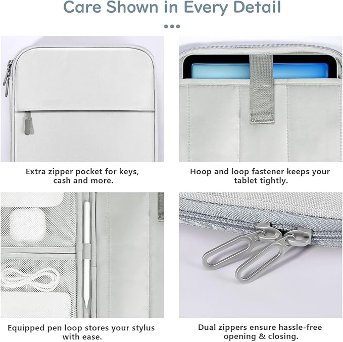 Dadanism 9-11 Inch Tablet Sleeve Padded Carrying Case for iPad (A16) 11th Gen 11", iPad 10th Gen 10.9", iPad Air M4/Pro M5 11", iPad Air 5/4, iPad 9/8/7th Gen, Galaxy Tab A11+ Plus 11", Gray + White