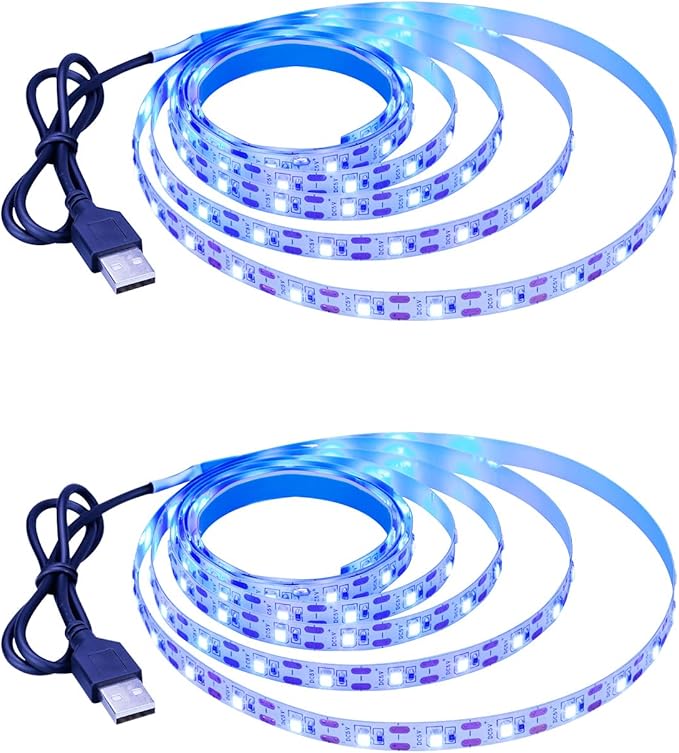 5V USB Blue 460-465nm LED Strip Light USB Powered 13.12ft/4M 240LEDs Flexible SMD2835 High Brightness No-Waterproof IP20 LED Tape Lights(2pcs x 6.6ft)