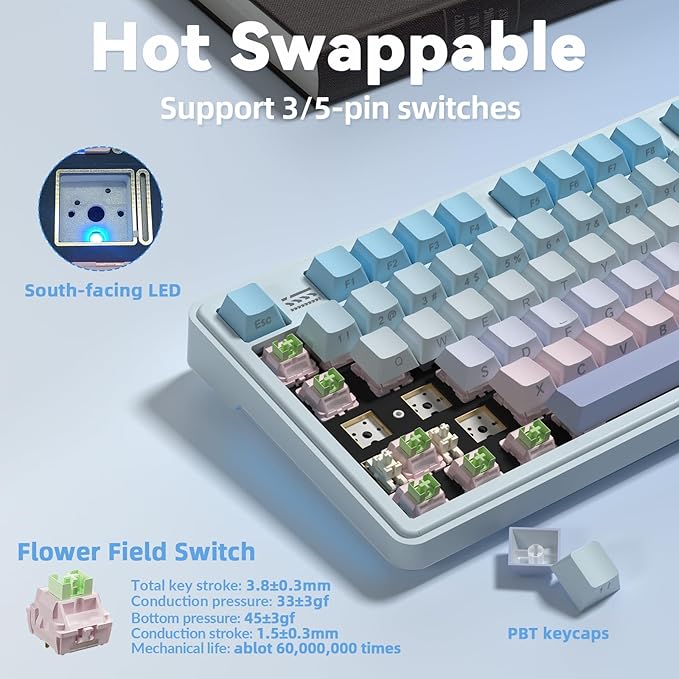 CORBOBO LINGBAO K108 Pro Wireless Mechanical Keyboard with Screen & Knob, Full Size Creamy Keyboard with Number Pad, 10000mAh Battery, PBT Keycaps, RGB Backlit, Hot-swappable Gaming Keyboards