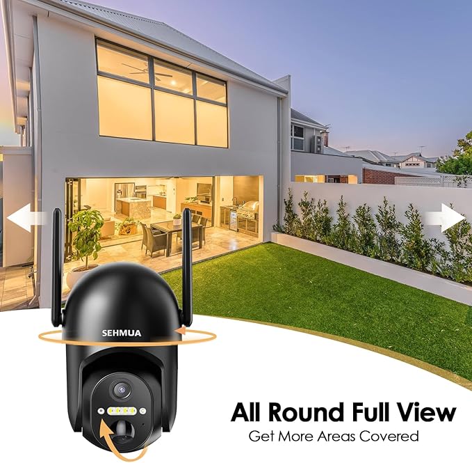 SEHMUA 2 Pack Outdoor Camera Wireless, 2K Solar Security Cameras Wireless Outdoor 360° View Solar Powered Camera, WiFi Home Security with Spotlight Color Night Vision, Black