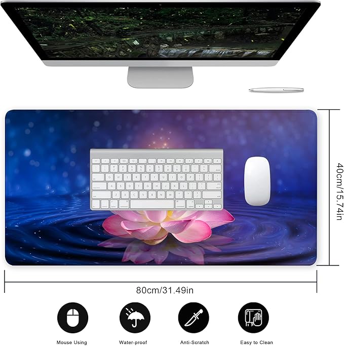 Desk Mat for Desktop,Extended Gaming Lotus Mouse Pad,Non-Slip Rubber Base Mousepad with Stitched Edges for Office Home Desk Decor,31.5X15.7 Inch