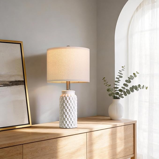 USumkky 20.5" Ceramic Table Lamps Set of 2 - Modern Farmhouse & Boho Style, Bedside Nightstand Lamps for Bedroom, Living Room End Table Lamps, Small Desk Lamp(Matte White)