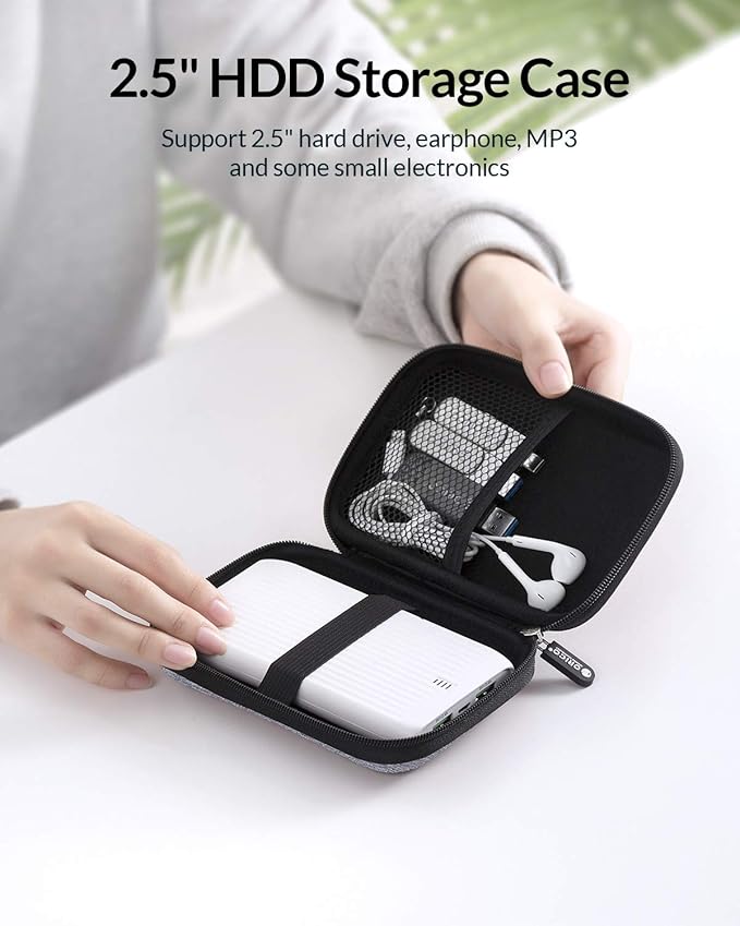 ORICO Hard Drive Case 2.5 inch External Drive Storage Carrying Bag Waterproof Shockproof with Inner Size 5.5x3.5x1.0inch for Organizing HDD and Electronic Accessories,Grey(PHD-25)