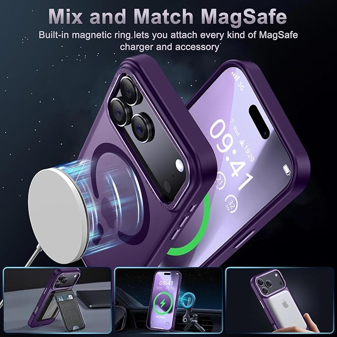 Newfuture Magnetic for iPhone 17 Pro Max Case [Compatible with Magsafe] [Military Grade Drop Protection] Translucent Matte Anti-Scratch Shockproof Protective Phone Cover 6.9 Inch, Deep Purple