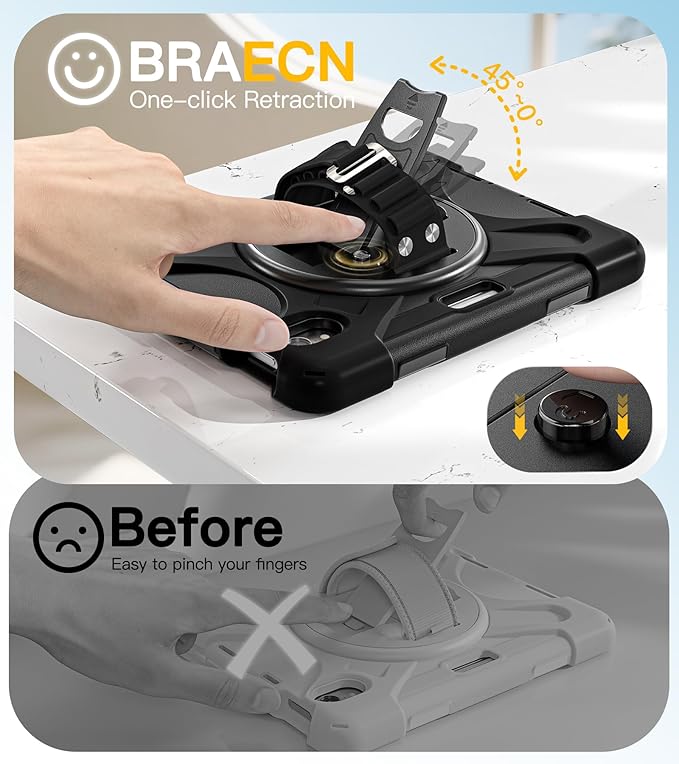 BRAECN for iPad mini 7(A17 Pro)/ 6 case 2024/2021 8.3 inch Heavy Duty Shockproof Protective with Pencil Holder Screen Protector 360°Rotating Stand Handle Full Body Cover Shoulder Strap Kids Friendly
