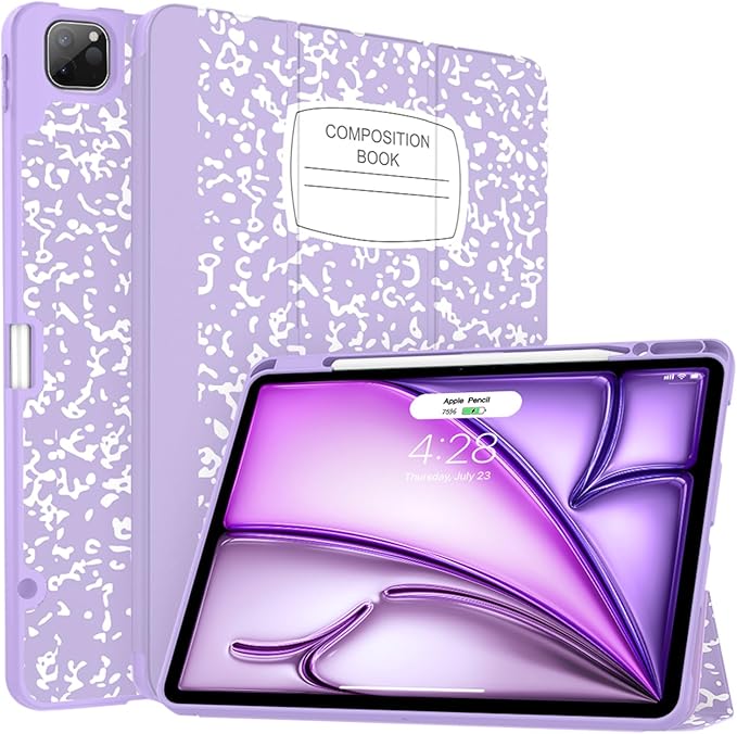 Soke Case for iPad Air 13 Inch (M4/M3/M2,2026-2024), iPad Pro 12.9" 6th/5th Generation with Pencil Holder(2021 2022 Release)-[Apple Pencil Charging + Auto Wake/Sleep] Soft Back Cover, Book Lilac
