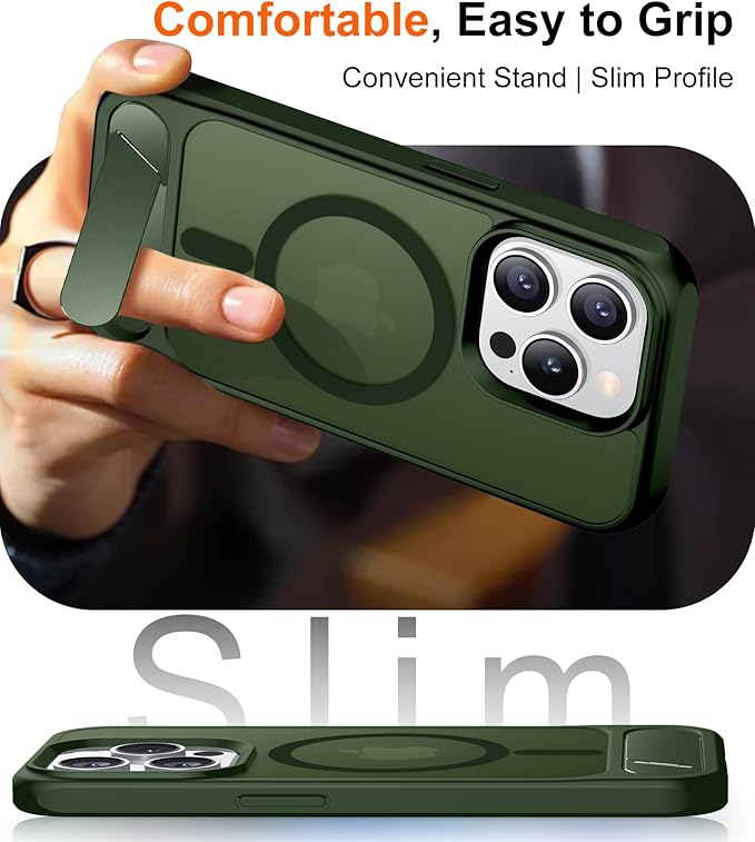 Magnetic Compatible with iPhone 15 Pro Case, [Built-in Invisible Kickstand][Compatible with MagSafe][Military Grade Shockproof] Slim Translucent Matte Phone Case for iPhone 15 Pro 6.1"
