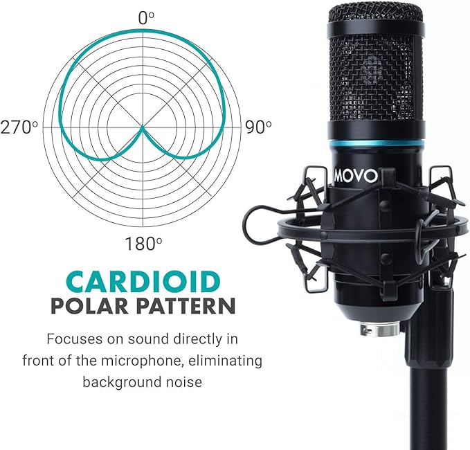 Movo PC-M6 Universal Cardioid Condenser Microphone with XLR and 3.5mm, Shock Mount, and Windscreen - Perfect for Podcasting, Live-Streaming, Gaming, Remote Work