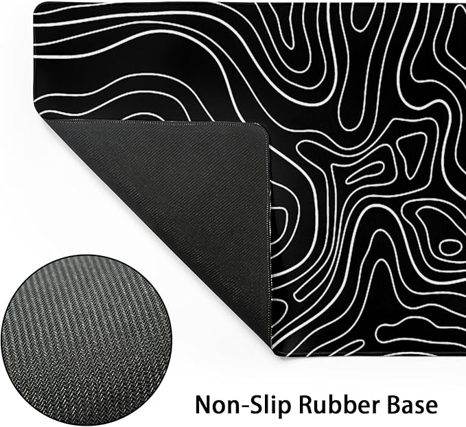 Kawani Topographic Contour Gaming Mouse Pad XL,Large Black Mouse Mat Desk Pad 31.5/inch x 11.8/inch,Extended Stitched Anti-Slip Base Long Computer Keyboard Mousepad Home Laptop Game Office Work