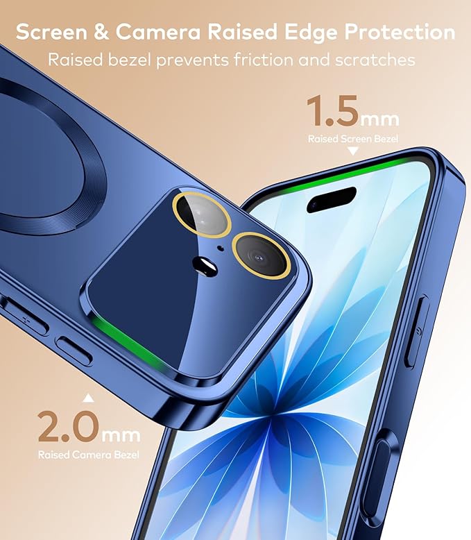 TOBOVON Magnetic for iPhone 17 Case with Ring Stand, Fits MagSafe, with Built-in Camera Lens Protector, Slim Electroplated Shockproof Phone Cover, Blue
