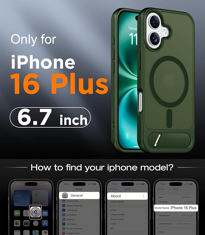 Magnetic Compatible with iPhone 16 Plus Case, [Built-in Invisible Kickstand][Compatible with MagSafe][Military Grade Shockproof] Slim Translucent Matte Phone Case for iPhone 16 Plus 6.7"