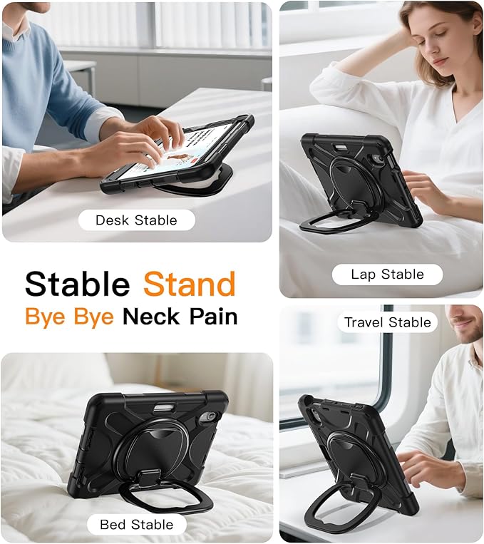BATYUE Case for iPad mini 7 A17 Pro 2024/iPad Mini 6 2021 8.3 Inch with Pencil Holder, 360 Rotating Stand, Shoulder Strap, Handle Grip, Shockproof Rugged Case for iPad mini 7th/6th Gen, Black