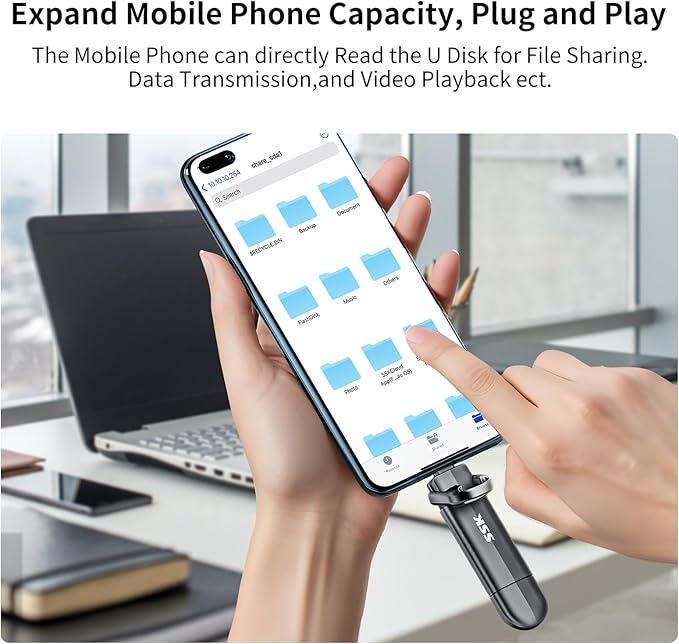 SSK 1TB Dual USB C Flash Drive, 2-in-1 Type C+USB A 3.2 Gen2 External Solid State Thumb Drive,Speed Up to 550MB/s Memory Stick Data Storage for iPhone 15/16/17/Android Phone/Tablet/MacBook/Windows