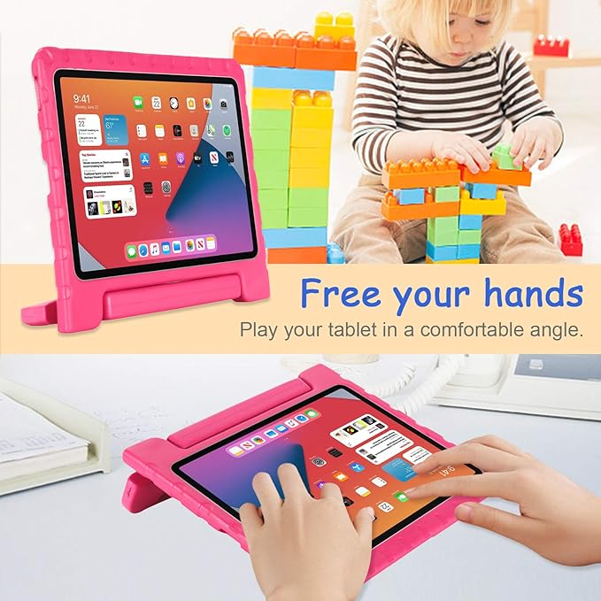 Kids Case for iPad Pro 12.9-inch (6th/5th/4th Gen) 2022/2021/2020, Techcircle [Support Pencil Charging] Convertible Handle Stand Lightweight EVA Foam Bumper Protective Rugged Child Proof Cover, Rose