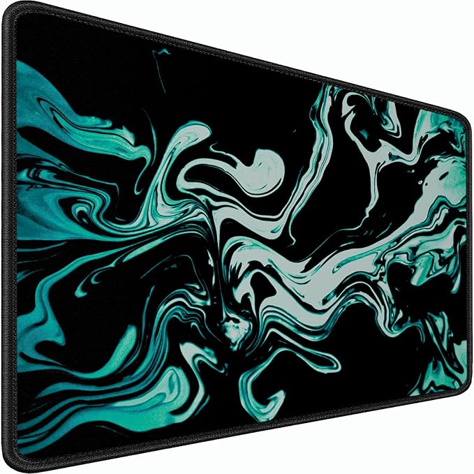 Large Mouse Pad, 31.5x15.7 inch Large Extended Computer Keyboard Mouse Mat, Water Resist Non-Slip Mousepad Rubber Base Long XXL Desk Mouse Pad for Gaming, Office & Home, Marble Cyan
