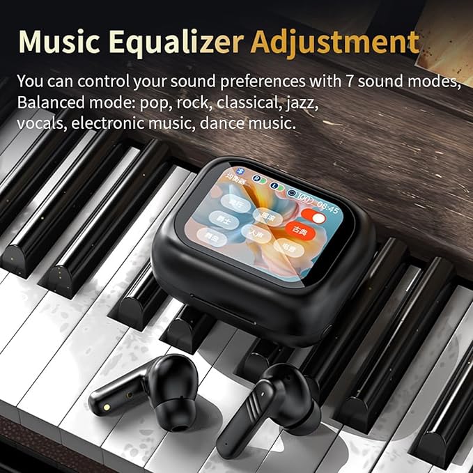 Active Noise Cancelling Earbuds ANC with Smart Touch Screen, Blue Tooth Ear Buds Earphones for iPhone Android TWS True Wireless Bluetooth Earbuds, Sports Workout Gym Running In Ear Headphones for Men