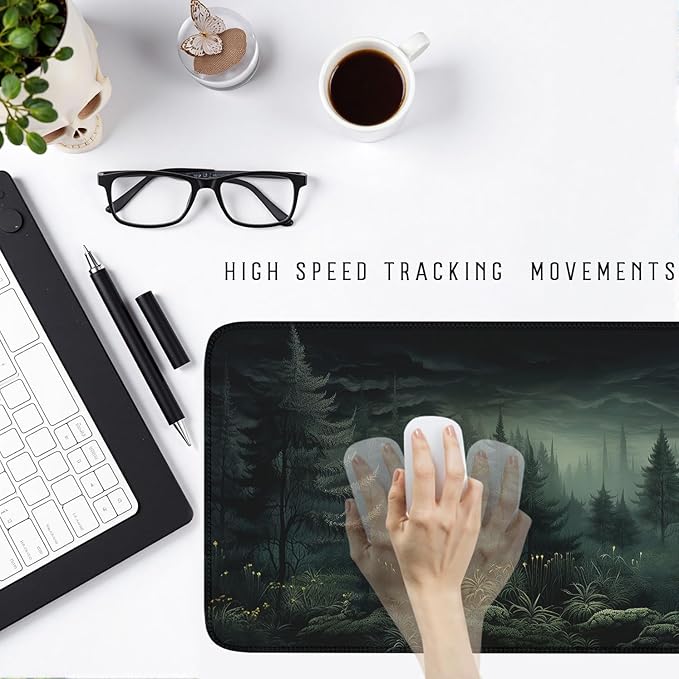 Dark Gloomy Forest Desk Mat Dark Green Aesthetic Mouse Pad XXL Large Gaming Mouse Mat for Office,Computer,Keyboard,Laptop and Home Desk Pad 31.5 X 15.7inch