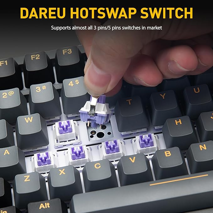 DAREU EK75PRO Wireless Mechanical Gaming Keyboard,75% Hot Swap Creamy Keyboard with Knob,RGB Backlit,Gasket Custom Structure,PBT Keycaps,2.4Ghz/BT5.1/USB-C, for Win/MAC