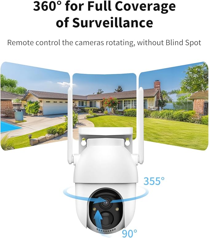 Aume 4MP Solar Security Cameras Wireless Outdoor (2-cam-kit), No Subscription Required, Color Night Vision, 360° PTZ Viewing, Instant Alerts, Support 2.4Ghz &5Ghz WiFi Home Security System for House