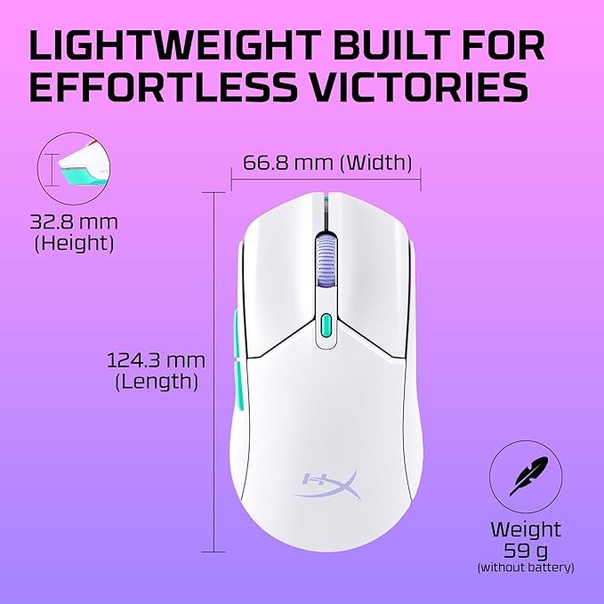 HyperX Pulsefire Haste 2 Core Wireless – Gaming Mouse for PC, Long Battery Life, Lightweight, Custom Core Sensor, Dual Wireless Connectivity, White