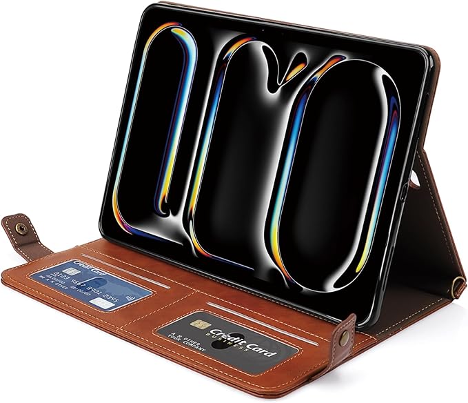 Handbag Case for iPad Pro 13-inch M5 2025/M4 2024, Techcircle Folio Stand PU Leather Crossbody Wallet Case with Pencil Holder, Hand Strap & Shoulder Strap, Coffee