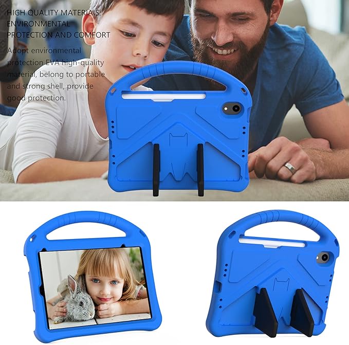 Light Weight Shock Proof EVA Foam Rugged Handle Stand Kids Friendly Anti-Slip Grip Protective Case for iPad Mini 7 (2024) & 6th Generation, Blue