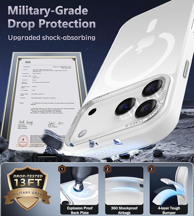 Newfuture Magnetic for iPhone 17 Pro Max Case [Compatible with Magsafe] [Military Grade Drop Protection] Translucent Matte Anti-Scratch Shockproof Protective Phone Cover 6.9 Inch, Frosted White