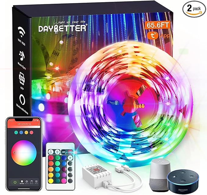 DAYBETTER 65.6ft WiFi Smart Led Lights Strip with Tuya App Control for Bedroom Decoration Work with Alexa and Google Assistant 1 Roll
