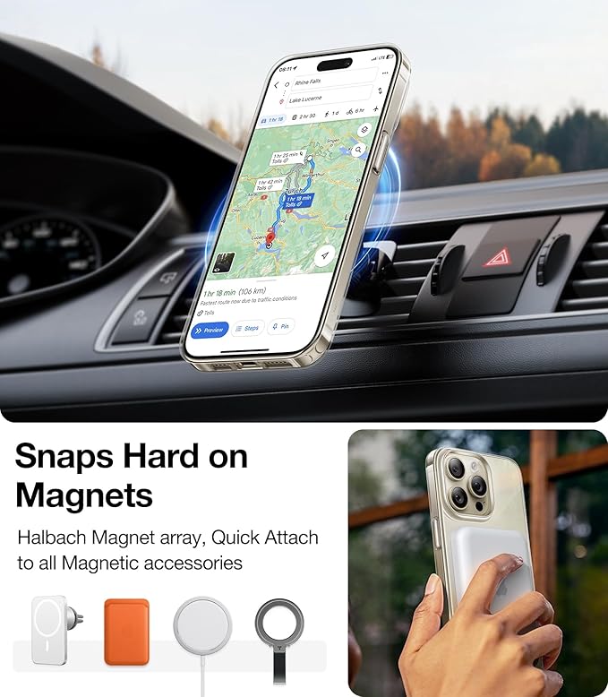 TORRAS Magnetic Slim-Fit for iPhone 15 Pro Max Case Clear 6.7", [True Never Yellow]Ultra-Thin 15 ProMax Phone Case Compatible with MagSafe, Light Anti-Scratch Matte Hard Cover OriginFit, Diamond Clear