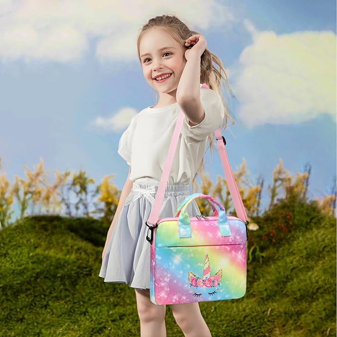 JIANYA Kids Tablet Carrying Bag, 10-12.5 Inch Tablet Sleeve Bag with Shoulder Strap, Unicorn
