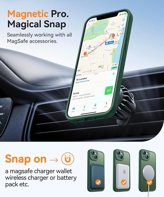 CANSHN Magnetic for iPhone 14 Plus Case, Upgraded [Full Camera Protection] [Compatible with Magsafe] [Translucent Matte] Shockproof Protective Phone Case for iPhone 14 Plus 6.7" - Deep Green