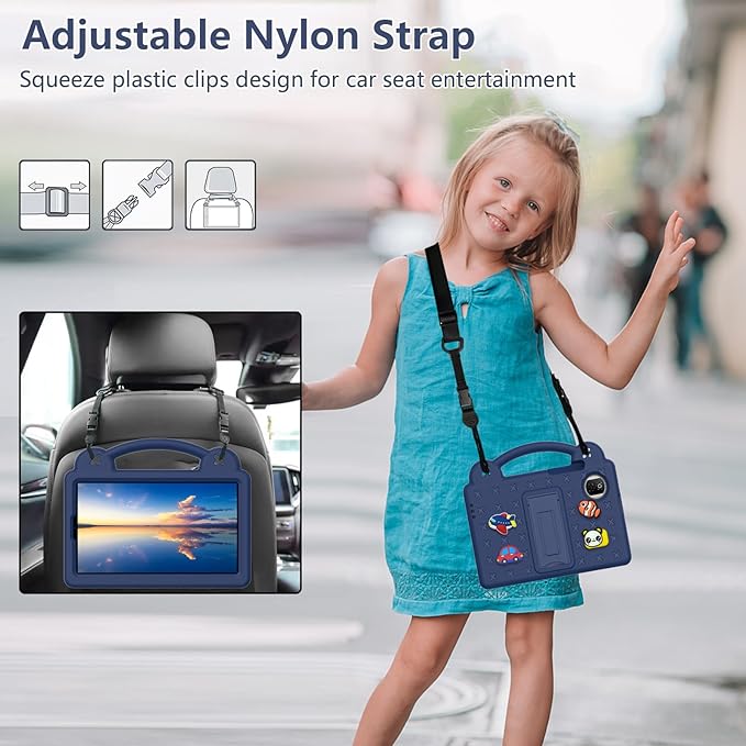 AKABEILA Compatible with Honor Pad X7 8.7 inch 2025 Tablet Case, Kids Friendly Universal Lightweight Shockproof Protective Case with Shoulder Strap & Stand Handle Navy Blue